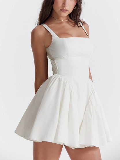 Alérine – Mini-Abito da Festa in Avorio con Scollatura Posteriore e Fiocco, con Bustier e Scollatura Quadrata