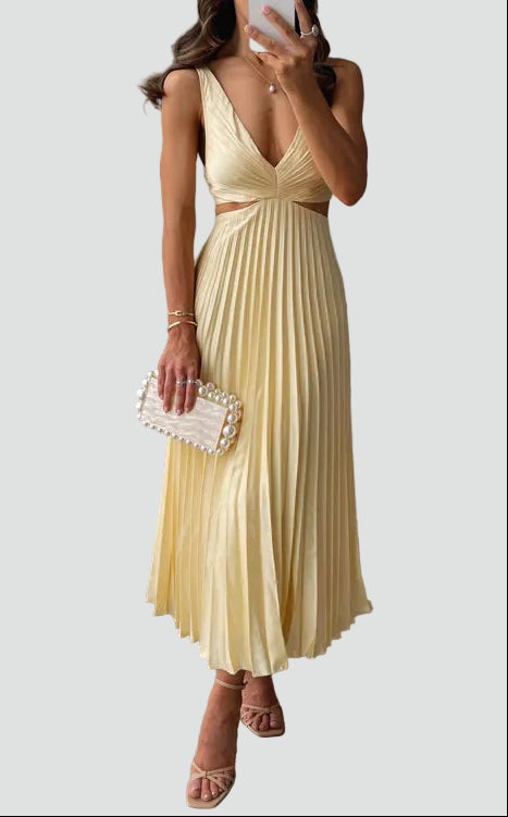 Elegante Maxikleid Plissee con Cut-Outs – Abito Estivo Femminile per Donne
