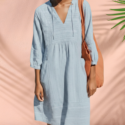 Abito tunica leggero per donne – Vestito estivo morbido con scollo a V e tasche