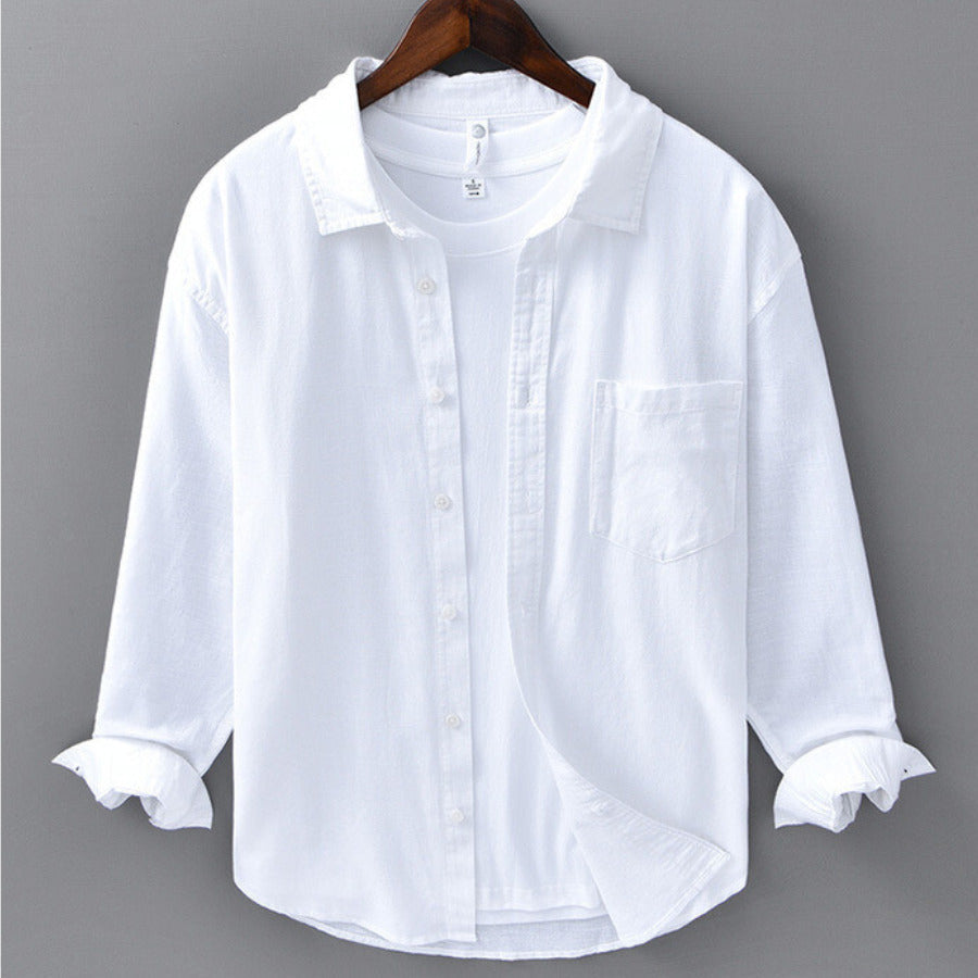 Camicia leggera da uomo in lino con bottoni – Camicia estiva traspirante con vestibilità comoda