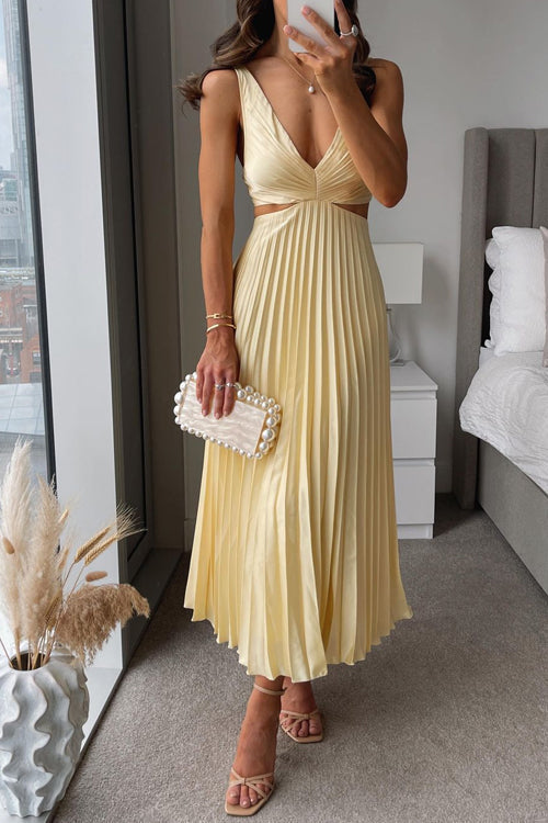 Elegante Maxikleid Plissee con Cut-Outs – Abito Estivo Femminile per Donne