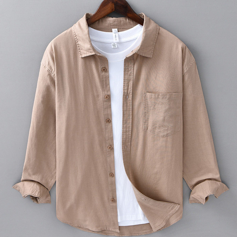 Camicia leggera da uomo in lino con bottoni – Camicia estiva traspirante con vestibilità comoda
