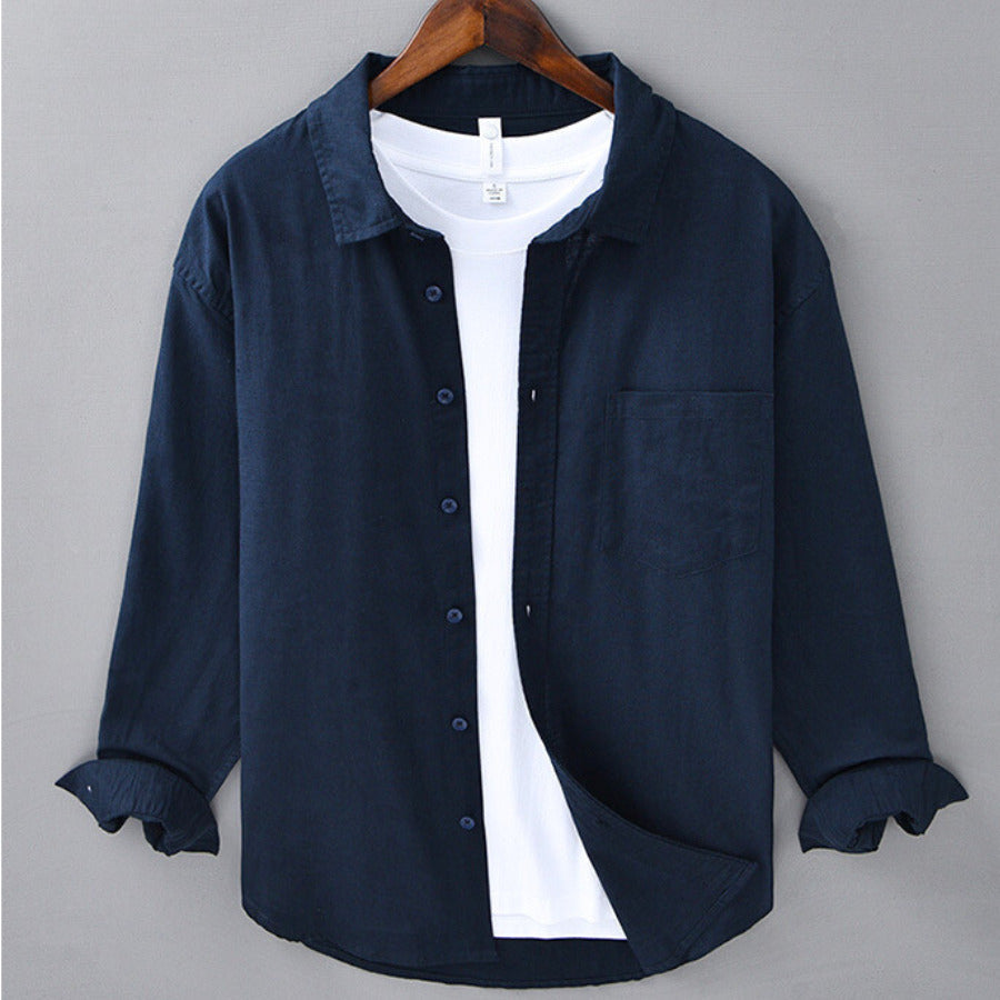 Camicia da uomo leggera in lino con bottoni – Camicia estiva traspirante con vestibilità comoda