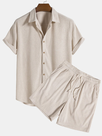 Set estivo casual con camicia a maniche corte e pantaloni corti per uomo – Traspirante e alla moda