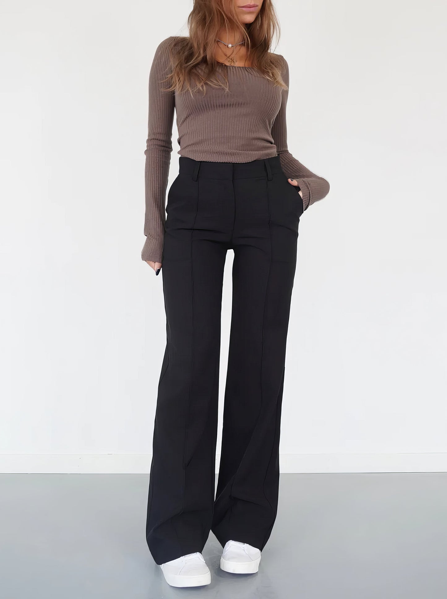 Floréa - Elegante Pantaloni Stretch a Vita Alta con Gamba Dritta per Donne