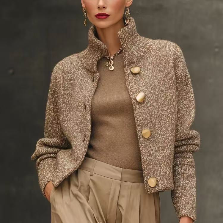 Isalys - Elegante gilet business casual in misto lana con colletto alto e bottoni