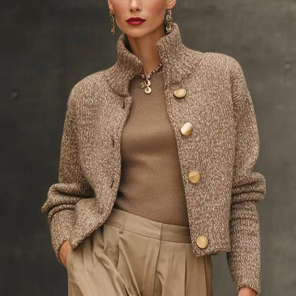 Isalys - Elegante gilet business casual in misto lana con colletto alto e bottoni