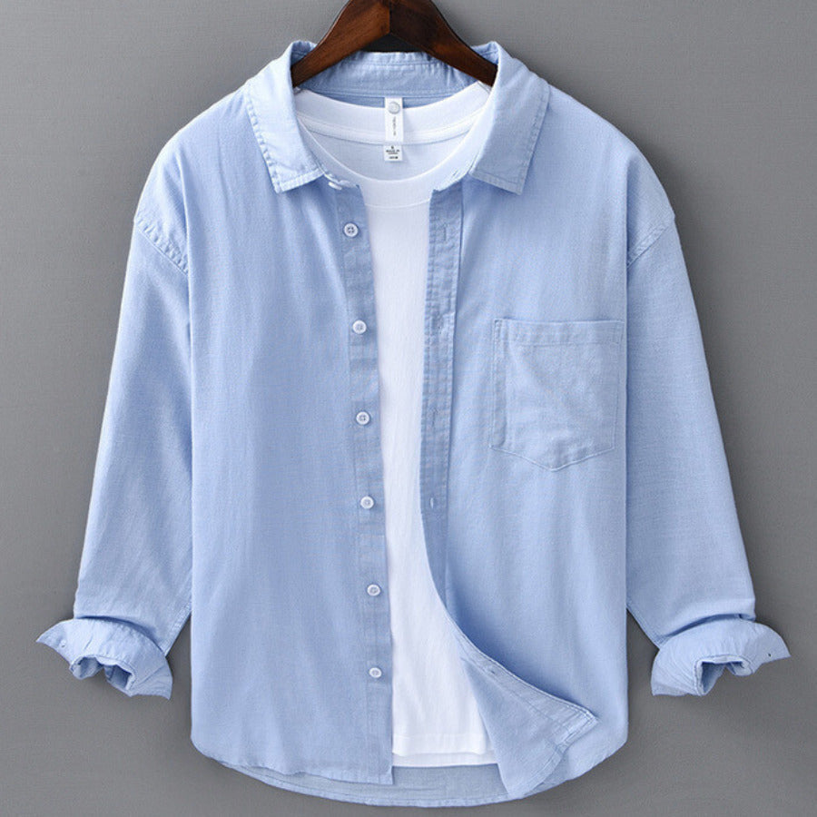 Camicia da uomo leggera in lino con bottoni – Camicia estiva traspirante con vestibilità comoda