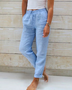Pantaloni in lino casual con vita elastica per donne – Leggeri, Confortevoli & Estivi