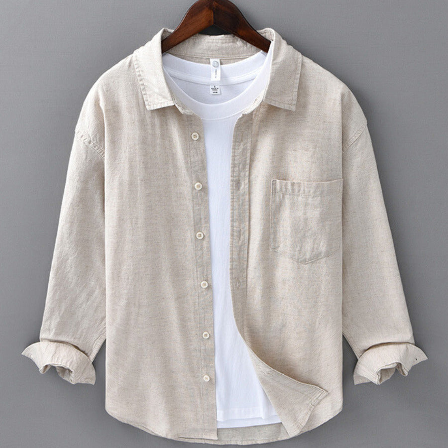 Camicia leggera da uomo in lino con bottoni – Camicia estiva traspirante con vestibilità comoda