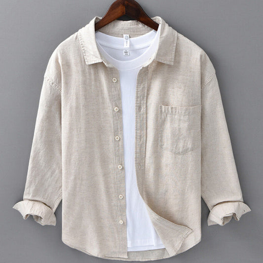 Camicia leggera da uomo in lino con bottoni – Camicia estiva traspirante con vestibilità comoda