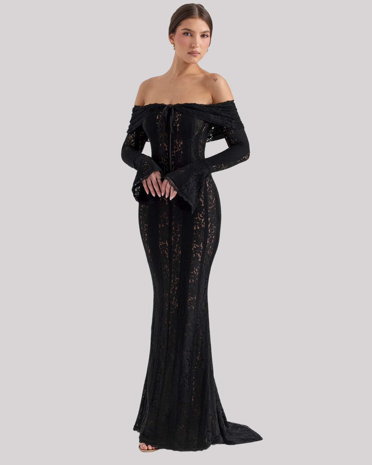 Abito Maxy Elegante in Pizzo per Donne – Abito da Sera Off-Shoulder con Silhouette Sottile