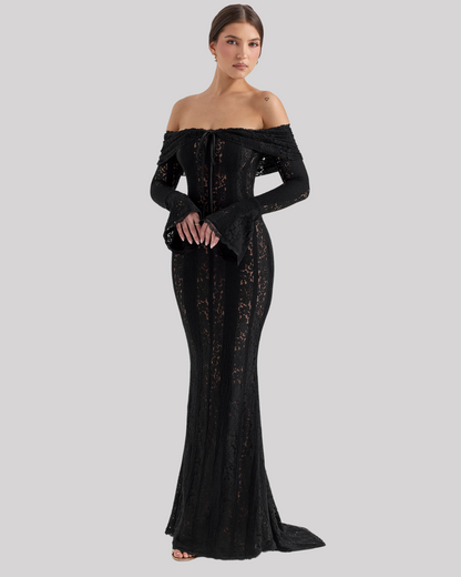 Abito Maxy Elegante in Pizzo per Donne – Abito da Sera Off-Shoulder con Silhouette Sottile