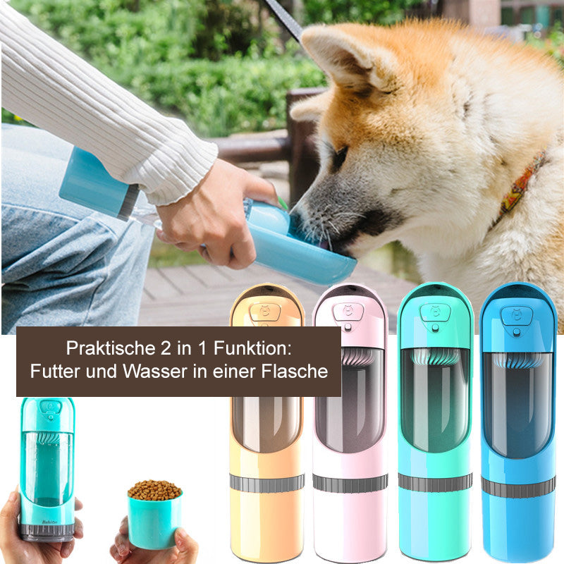 Bottiglia d'acqua portatile 2-in-1 per cani – Distributore di acqua e cibo per viaggi