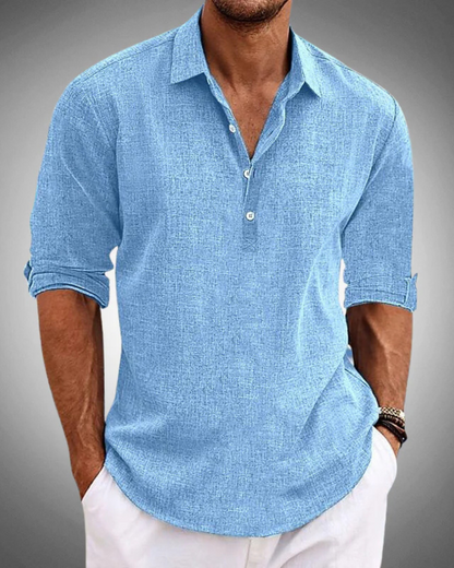 Camicia di lino con colletto Kent per uomo – Camicia casual leggera con bottoni