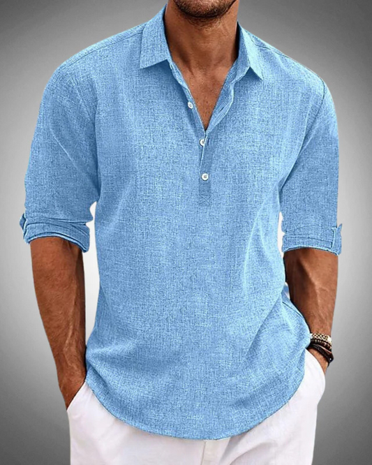 Camicia di lino con colletto Kent per uomo – Camicia casual leggera con bottoni