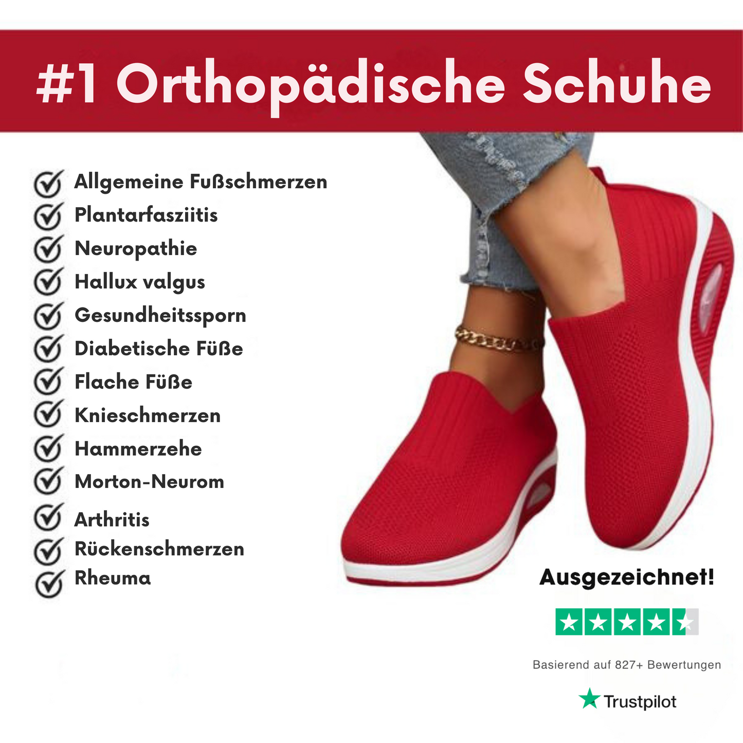 Sneaker ortopediche Slip-On per donne – Suola ad aria confortevole e alleviante