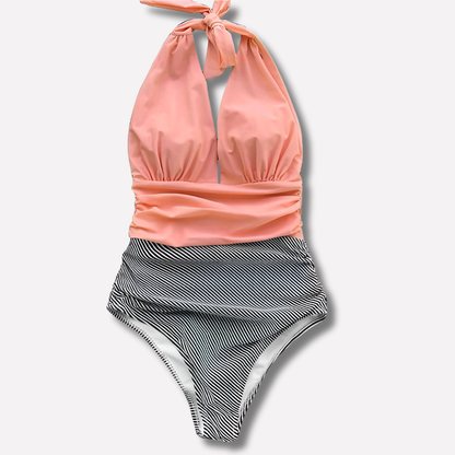 Costume da bagno con design a vita alta – Donna con scollatura profonda e modellante