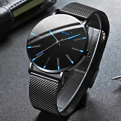 Orologio da uomo minimalista con cinturino in acciaio inossidabile a maglia – Orologio al quarzo elegante dal design moderno