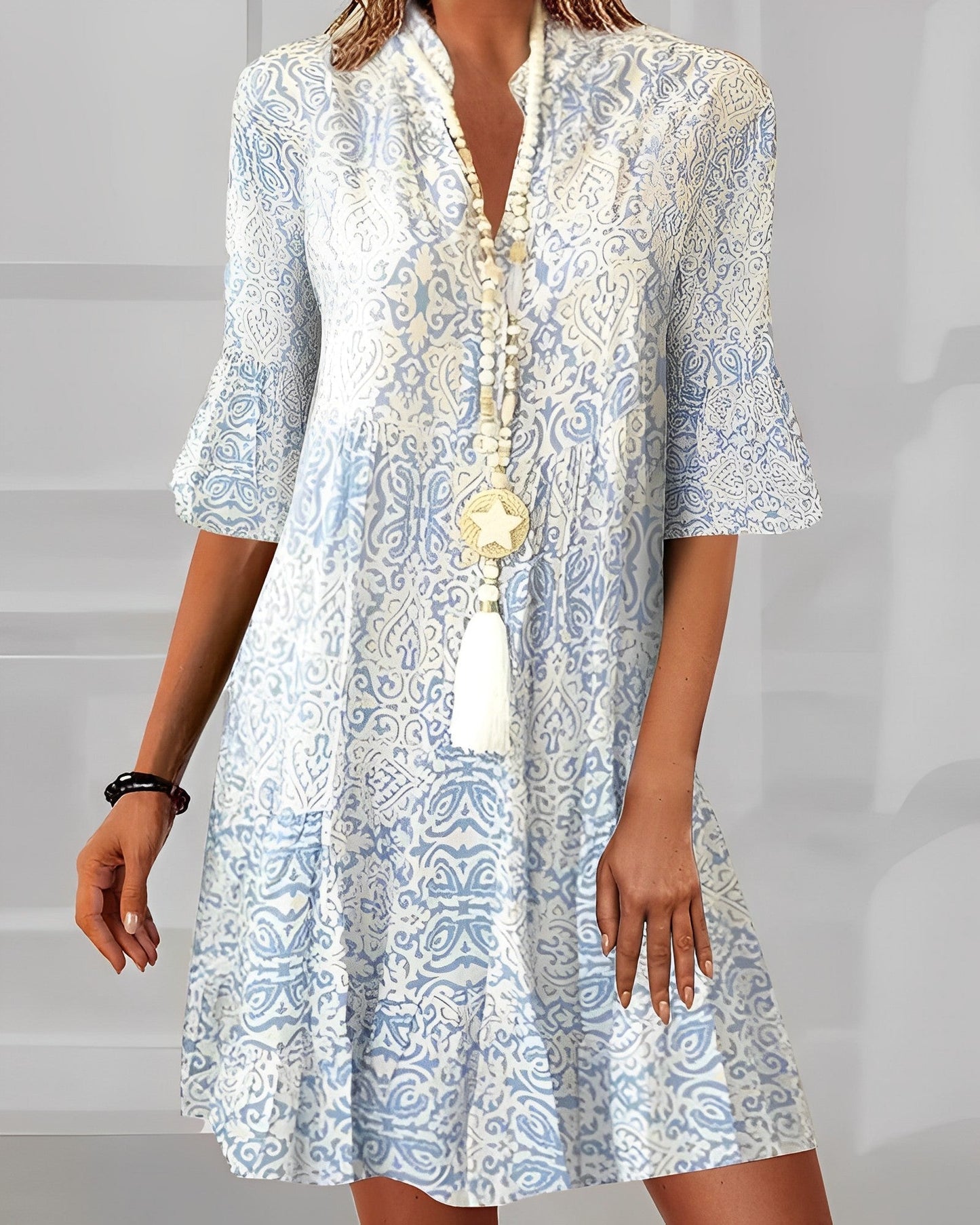 Marielle - Abito Tunica Boho con Stampa | Viscosa Leggera | Maniche Svasate