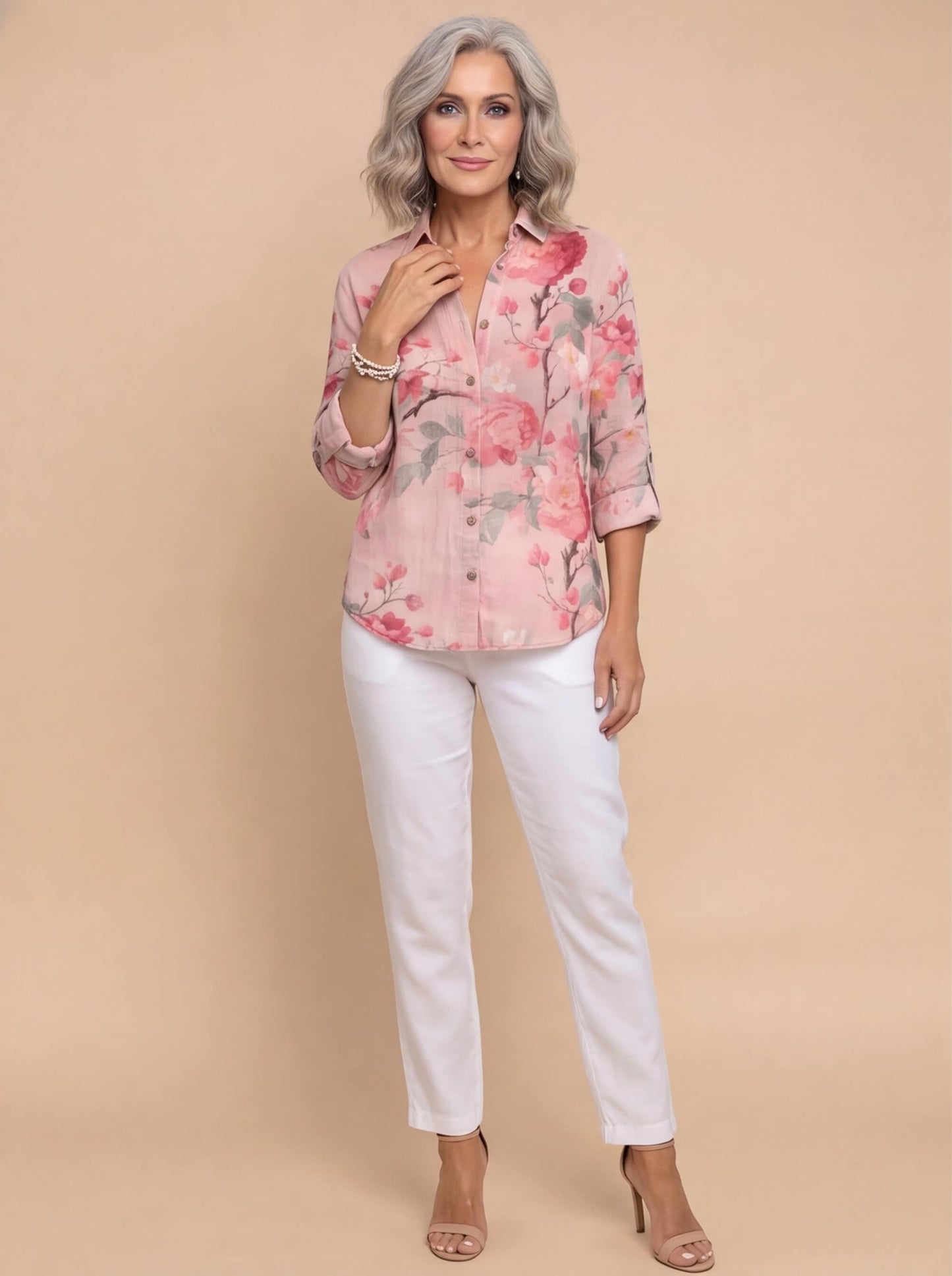 Blusa leggera da donna con stampa floreale – Camicia ariosa con bottoni e taglio elegante