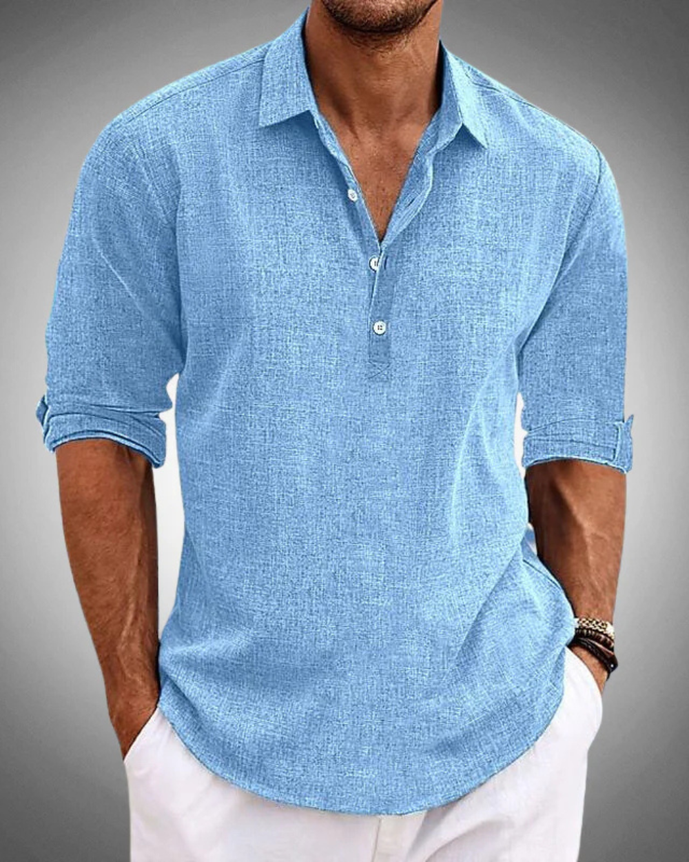 Camicia di lino con colletto Kent per uomini – Camicia casual leggera con bottoni
