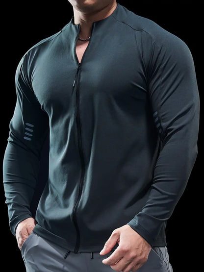 Maëlric - Giacca sportiva SmoothBlend con materiale ad asciugatura rapida per corsa e fitness con colletto a zip
