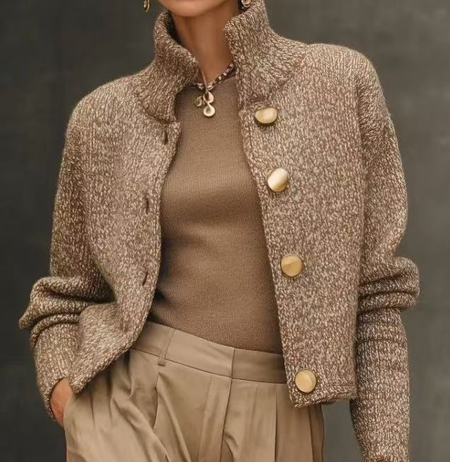 Isalys - Elegante gilet business casual in misto lana con colletto alto e bottoni