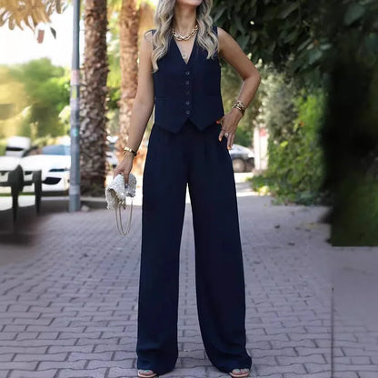 Lioréa - Completo primaverile in due pezzi per donne: Gilet e pantaloni a vita alta | Stile casual e professionale