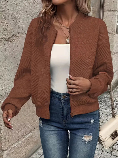 Leggera giacca bomber da donna con motivo strutturato e zip – Giacca di transizione alla moda