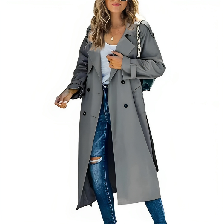 Elegante trench lungo con cintura per donne – Cappotto di transizione senza tempo con taglio classico