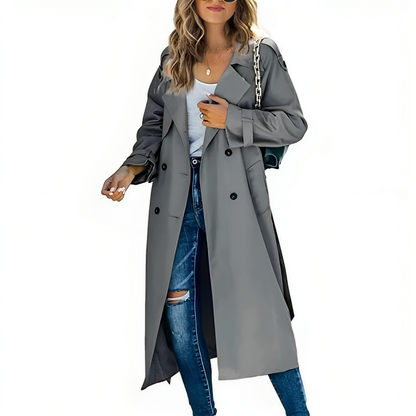 Elegante trench lungo con cintura per donne – Cappotto di transizione senza tempo con taglio classico