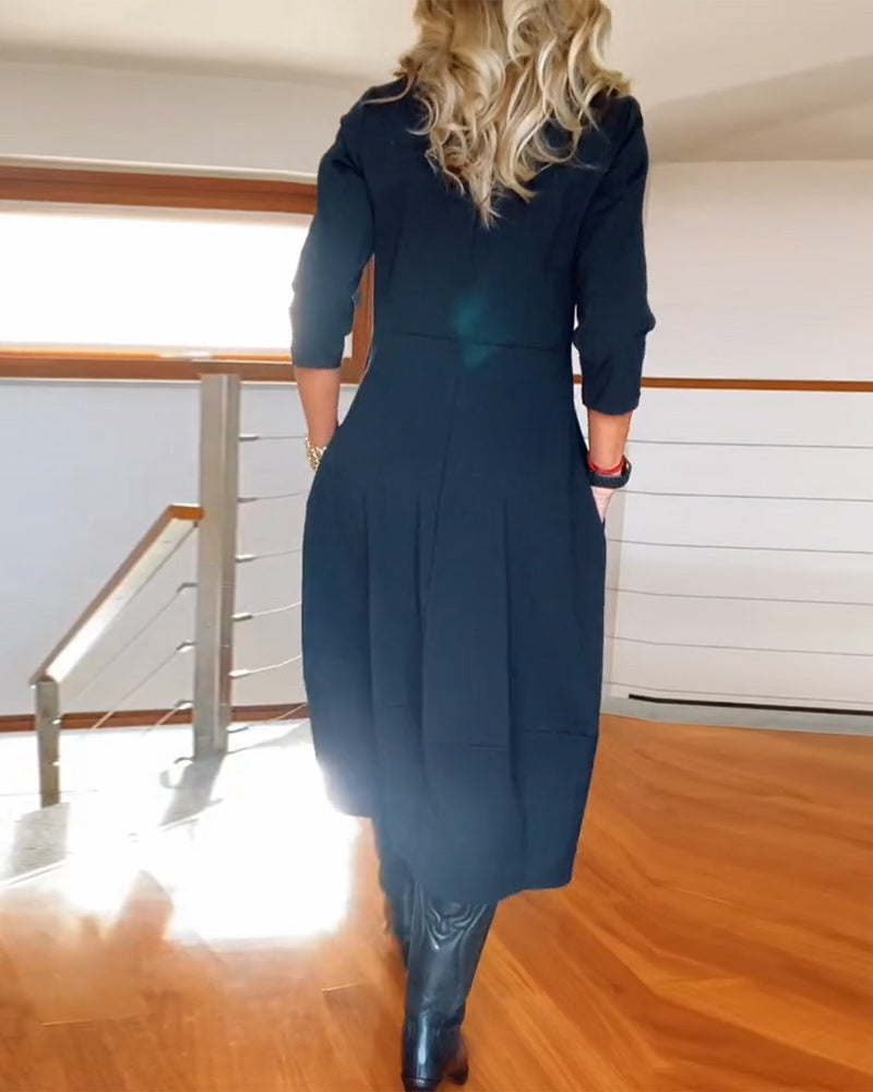 Claire - Abito midi elegante e comodo con scollo a barca, maniche 3/4 e tasche