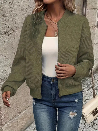 Leggera giacca bomber da donna con motivo strutturato e zip – Giacca di transizione alla moda
