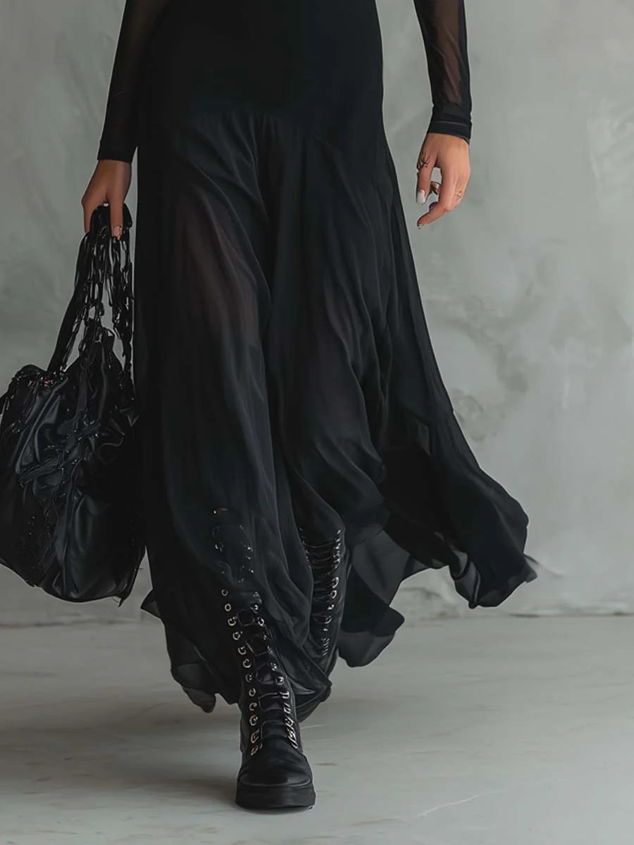 Chantal - Maxidress in tulle patchwork nero
