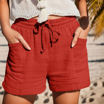 Pantaloni corti in mussola con cordoncino per donne – Pantaloni leggeri per il tempo libero per l'estate e le vacanze