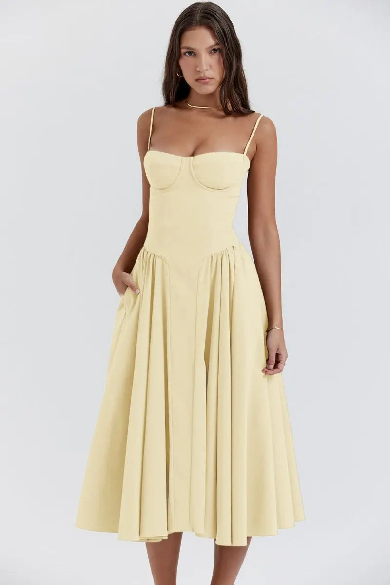 Calixène - Maxidress con corsetto per donne in tessuto traspirante per primavera e estate