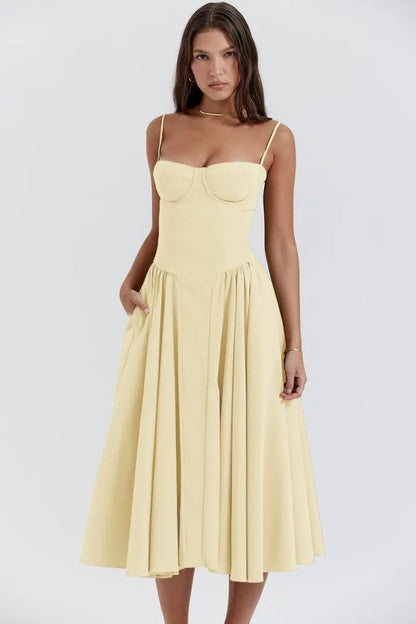 Calixène - Maxidress con corsetto per donne in tessuto traspirante per primavera e estate