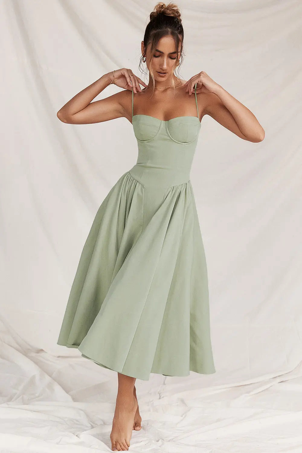 Calixène - Maxidress con corsetto per donne in tessuto traspirante per primavera e estate