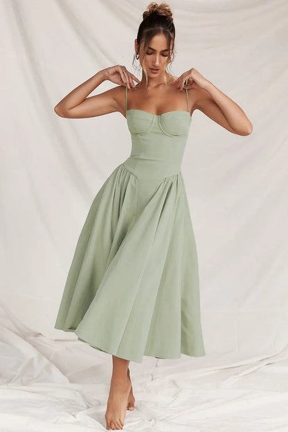 Calixène - Maxidress con corsetto per donne in tessuto traspirante per primavera e estate
