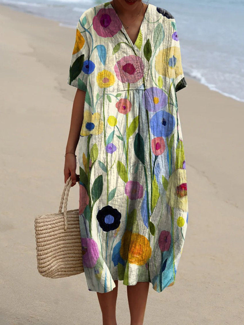 Abito estivo fluido da donna con stampa floreale – Leggero, Confortevole & Adatto alla Spiaggia