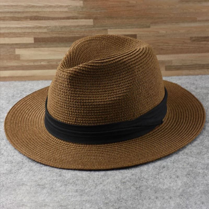 Cappello di paglia Fedora classico per uomo – Elegante cappello estivo con protezione UV e astuccio da viaggio