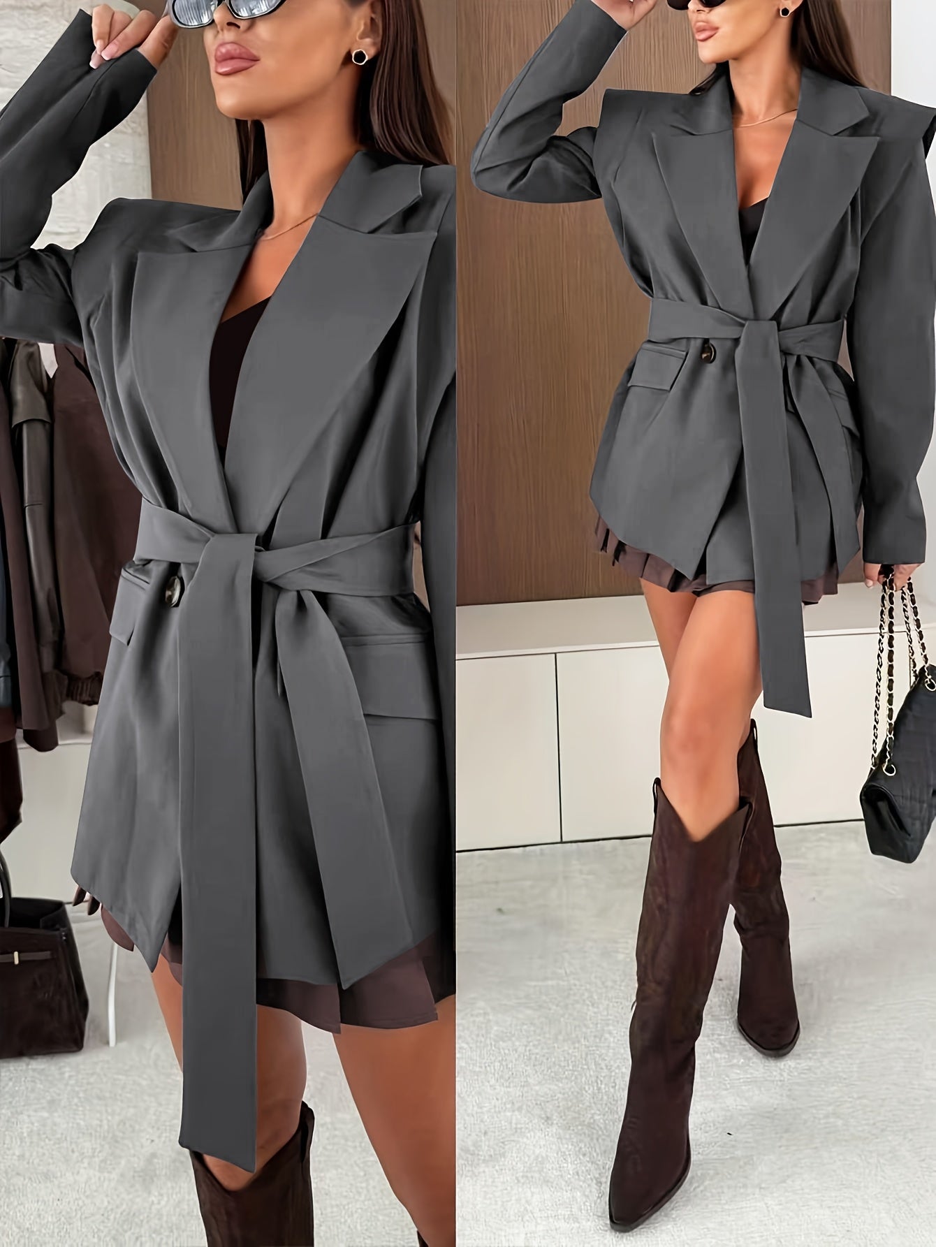 Auréva - Blazer primaverile elegante con spalle accentuate e cintura per una silhouette femminile