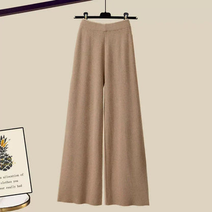 Elegante set di abbigliamento a 3 pezzi per donne con pantaloni larghi, camicia e moderno pullover corto