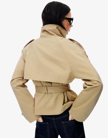 Elvire - Trench corto primaverile alla moda per donne, con bottoni e cintura in vita