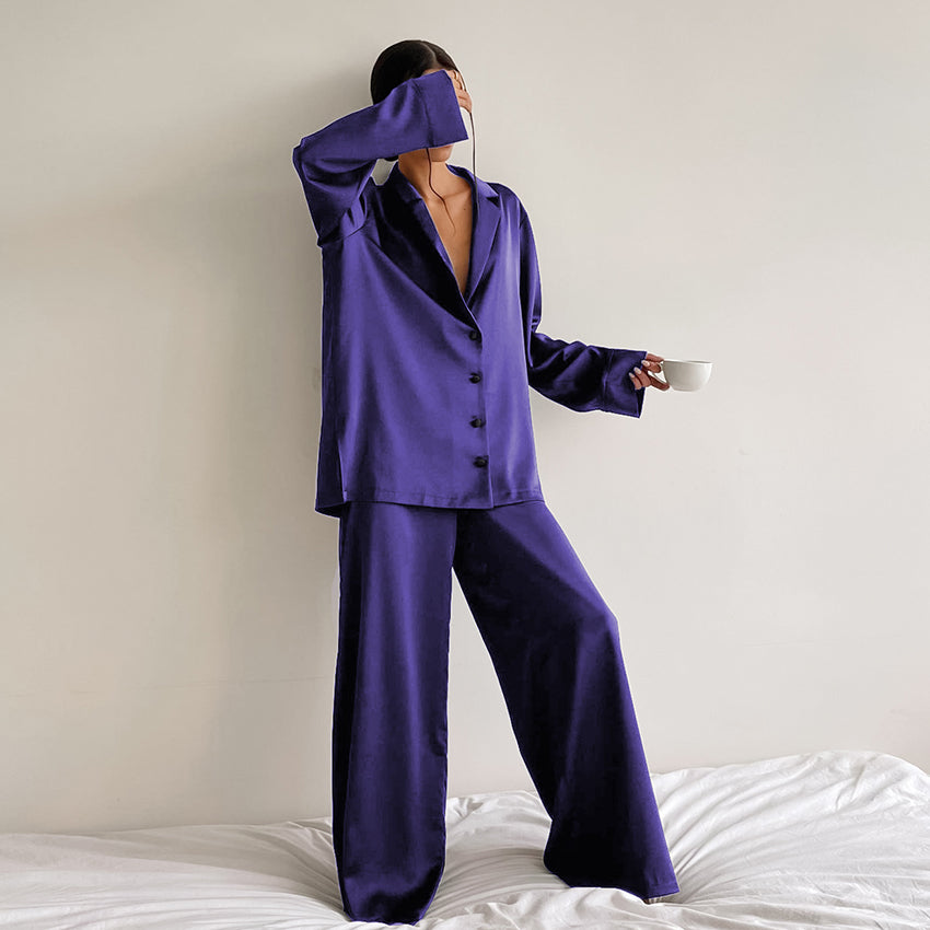 Noélya - Set Pigiama da Donna in Satin Lussuoso con Maglietta a Maniche Lunghe e Pantaloni Lunghi