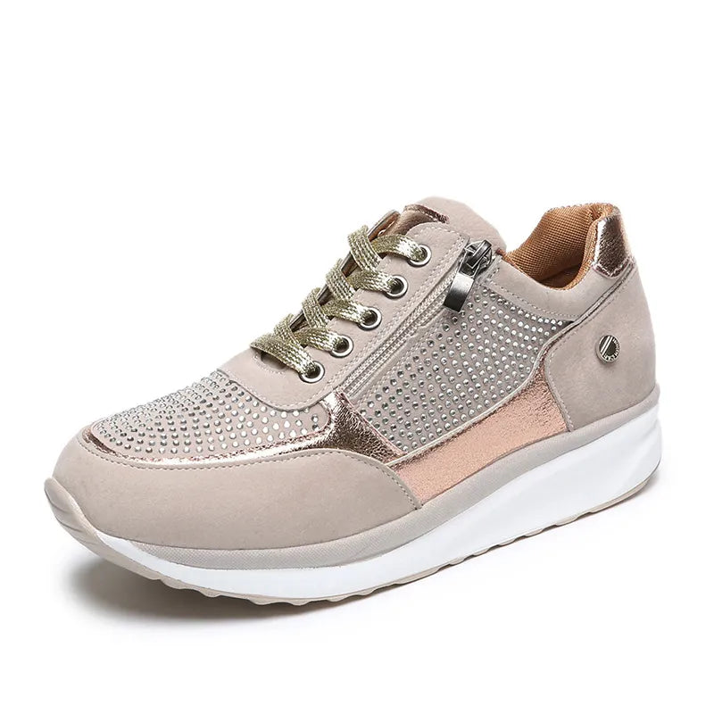 Ysaline - Sneakers Ergonomiche, Comode ed Eleganti per Lunghe Passeggiate e City-Trips con Lacci Lucidi e Cerniera