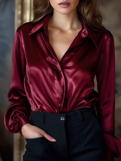 Avelina - Elegante blusa in satin nero con maniche lunghe per donne