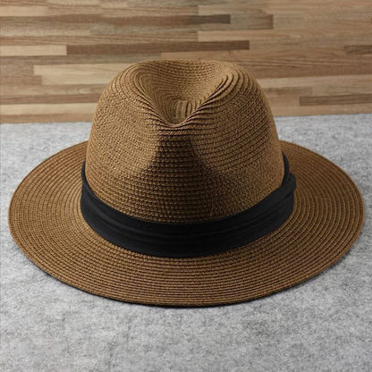 Cappello di paglia Fedora classico per uomo – Elegante cappello estivo con protezione UV e astuccio da viaggio
