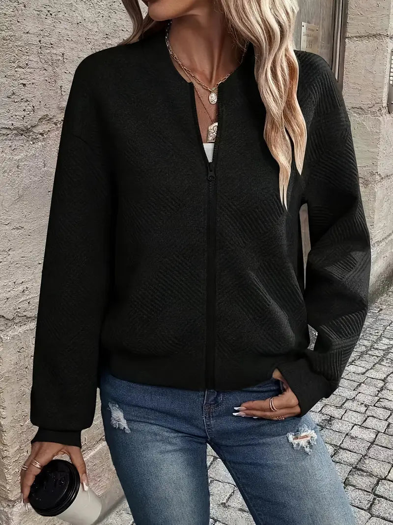 Leggera giacca bomber da donna con motivo strutturato e zip – Giacca di transizione alla moda